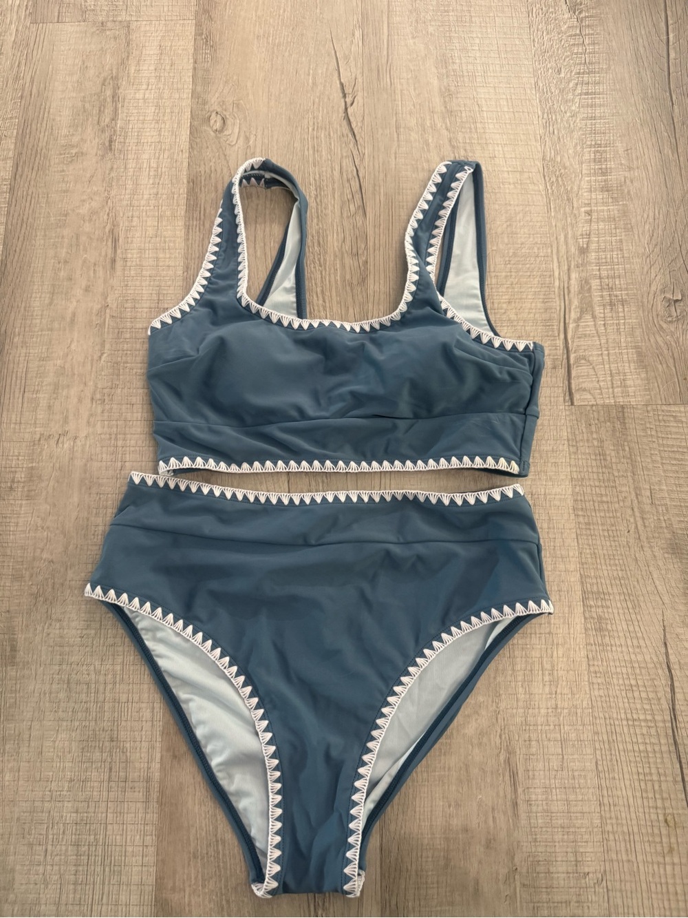 Cupshe Blue Two-Piece Bikini with White Scalloped Trim